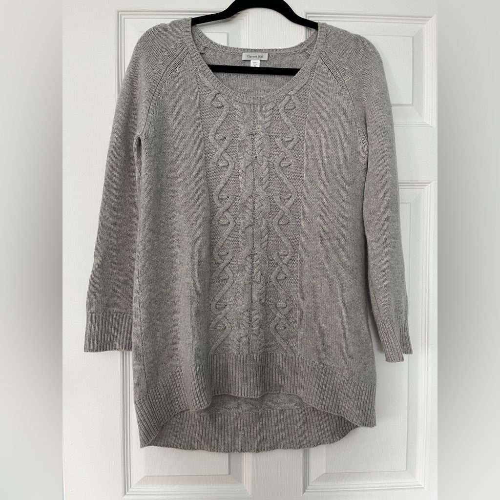 Garnet Hill Gray Cable Knit Cashmere Sweater/Tunic Oversized Xs